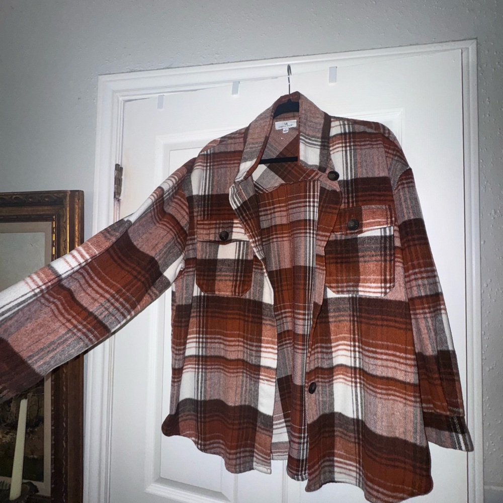 Brown and Cream Button Down Plaid Shirt